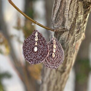 Crocheted Earrings with Seashells Handmade Hand Crafted Gift Idea